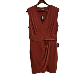 Express Draped Faux Wrap Midi Dress Lined Rust Women’s Large NWT